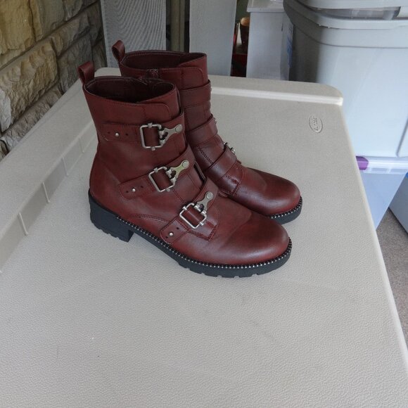 SO Broccoli women's combat boots size 8, Moniquewine color, side zip top buckles - Picture 10 of 13